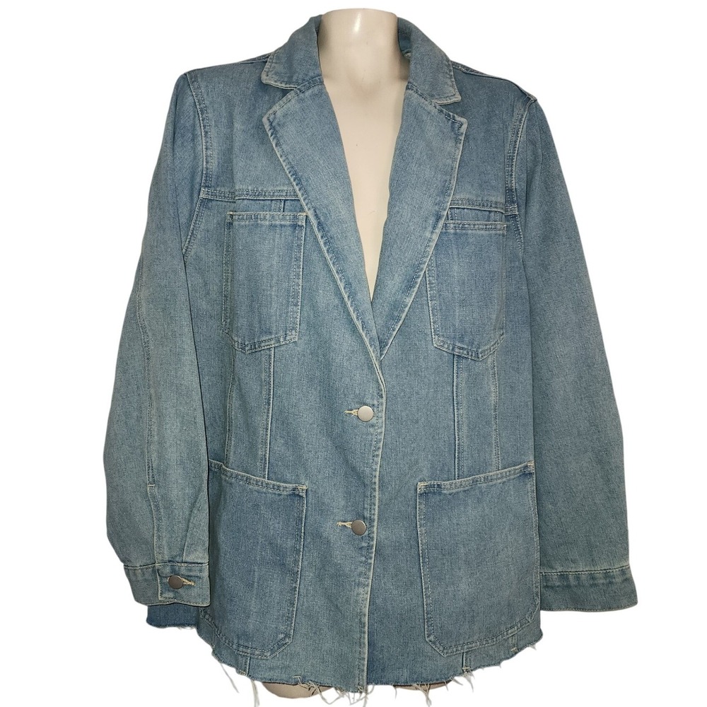 Shein‎ Curve  2XL Light Wash Denim Blazer Utility Jacket Raw Hem sz2308218922